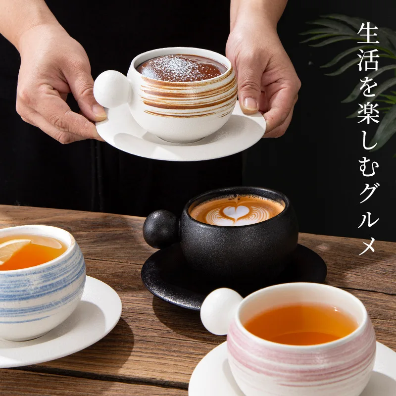 

2025 Internet-Famous Spherical Handle Ceramic Coffee Cups Luxury High-End High-Aesthetic Mugs Design Sophisticated Saucer Mug