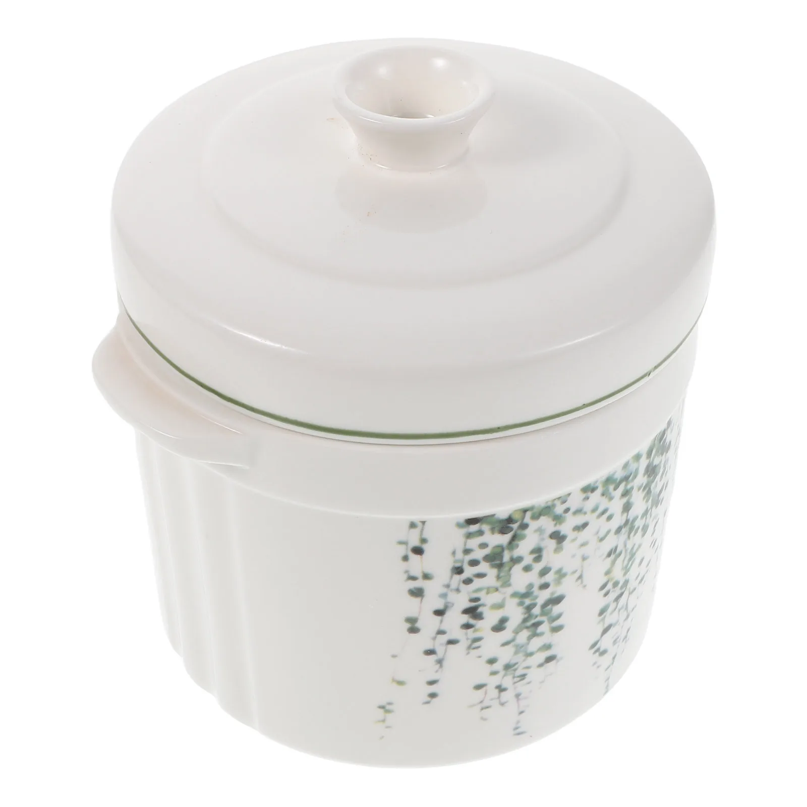 

Ceramic Stew Pot Double Lid Design Dual Handle 450ml Even Heating Water Bath Stewing Bird Nest Soup Steamed Egg Porcelain Soup