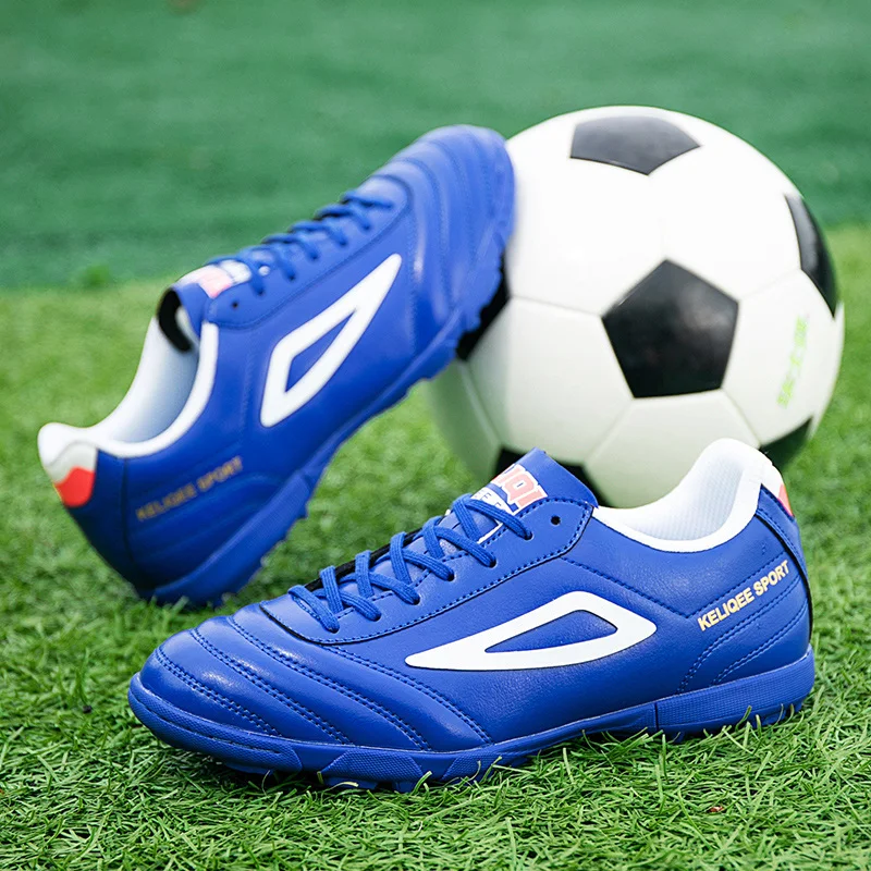 

Professional Original Society Football Shoes High Quality Leather Blue Soccer Cleats For Men New Indoor TF Futsal Sneakers Women