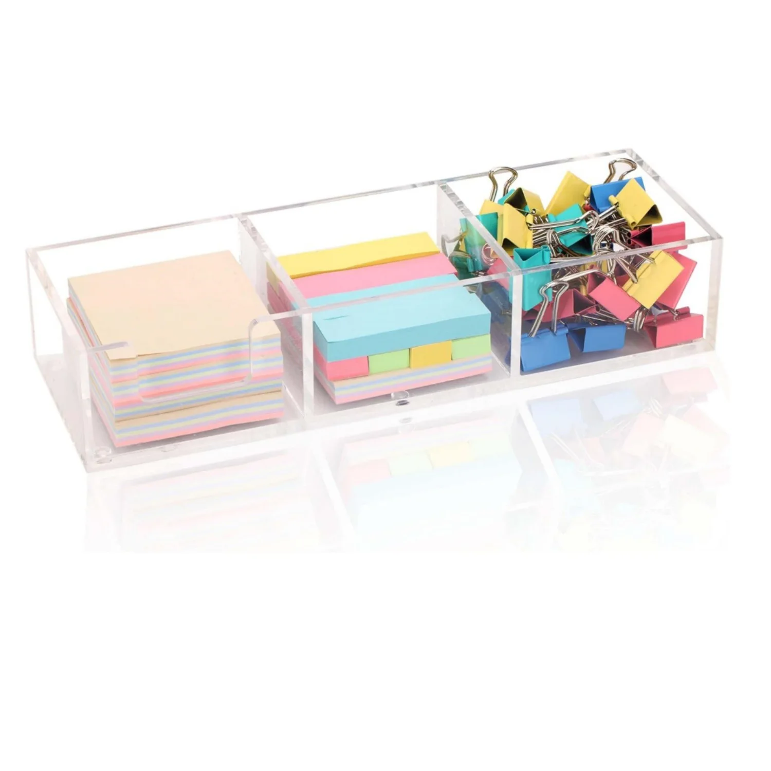 Acrylic Sticky Note Storage Box Desktop Three Grid Office Supply Finishing Box Desk Finishing Rack  Stationery Holder