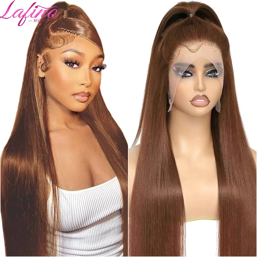 #4 Chocolate Brown Straight Human Hair Wig 13x6 Hd Lace Human Hair Wig 13x4 Lace Front Wig 200% Density Brazilian Hair For Women image 3