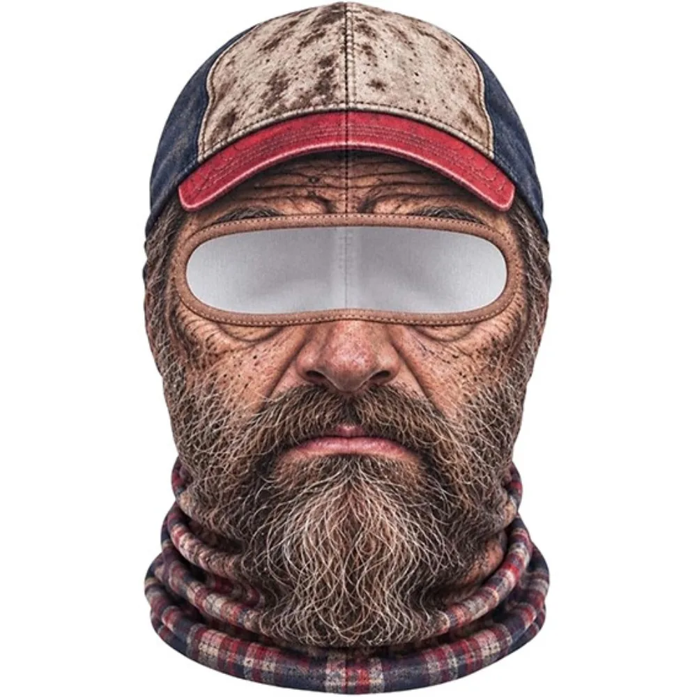 3D Face Printed Old Man Balaclava Face Mask White Mustache Breathable Eye Hole Winter Mask Cover Stretch Full Coverage