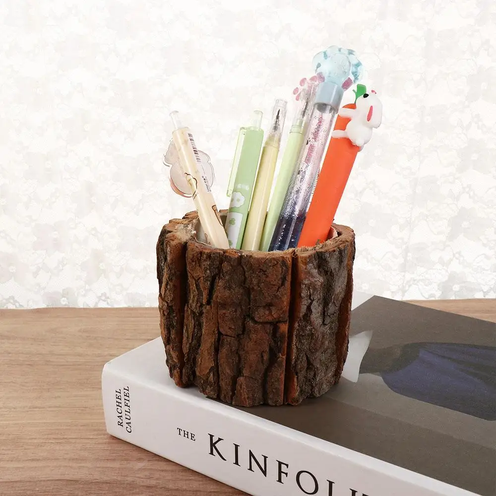 Stationery Storage Wooden Bark Pen Holder Cosmetic Holder Multifunctional Desktop Organizer Minimalism Stationery Box