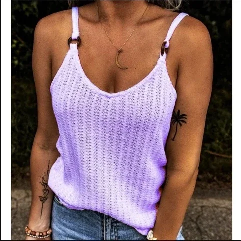 Womens Fashion Summer Clothes Casual Sleeveless Halter Solid Color Camisole Ladies Off Shoulder Shirts Loose Blouse Tops