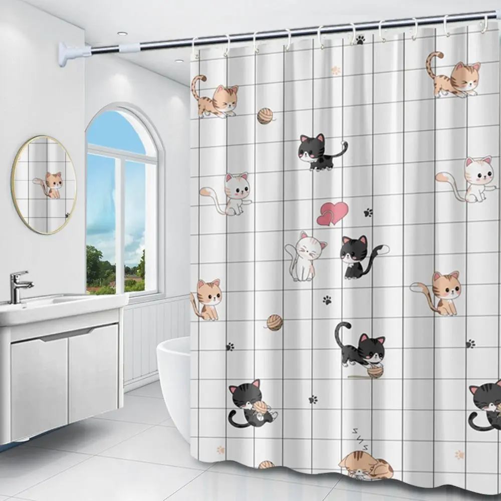 Mildew Proof Shower Curtain with 12 Hook PEVA Waterproof Bathroom Curtain Thickened Extra Long Printed Shower Curtain 180*150cm