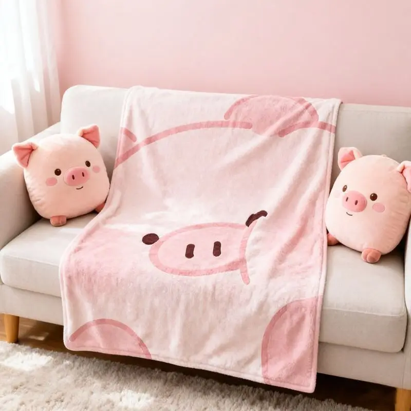 VIKAMA Cute Pig Flannel Blanket for Bedroom Dormitory Nap Sofa Throw Blanket Air Conditioner Camping Travel Blanket Home Decor