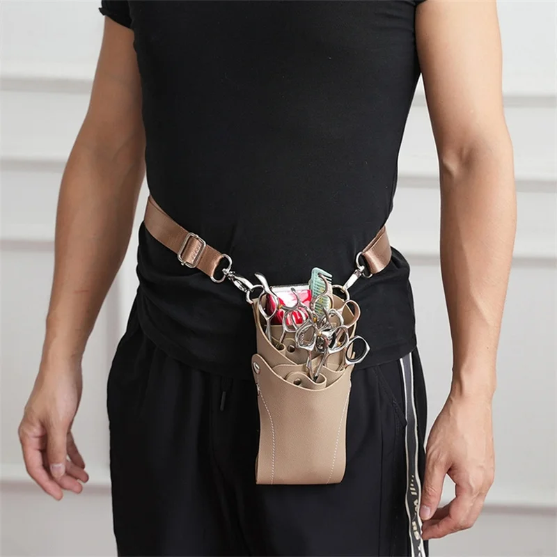 1PC PU Leather Hairdressing Scissors Holster Pouch with Clips Comb - Hair Scissor Bag Waist Belt Bag for Salon Barbers 3 Colors