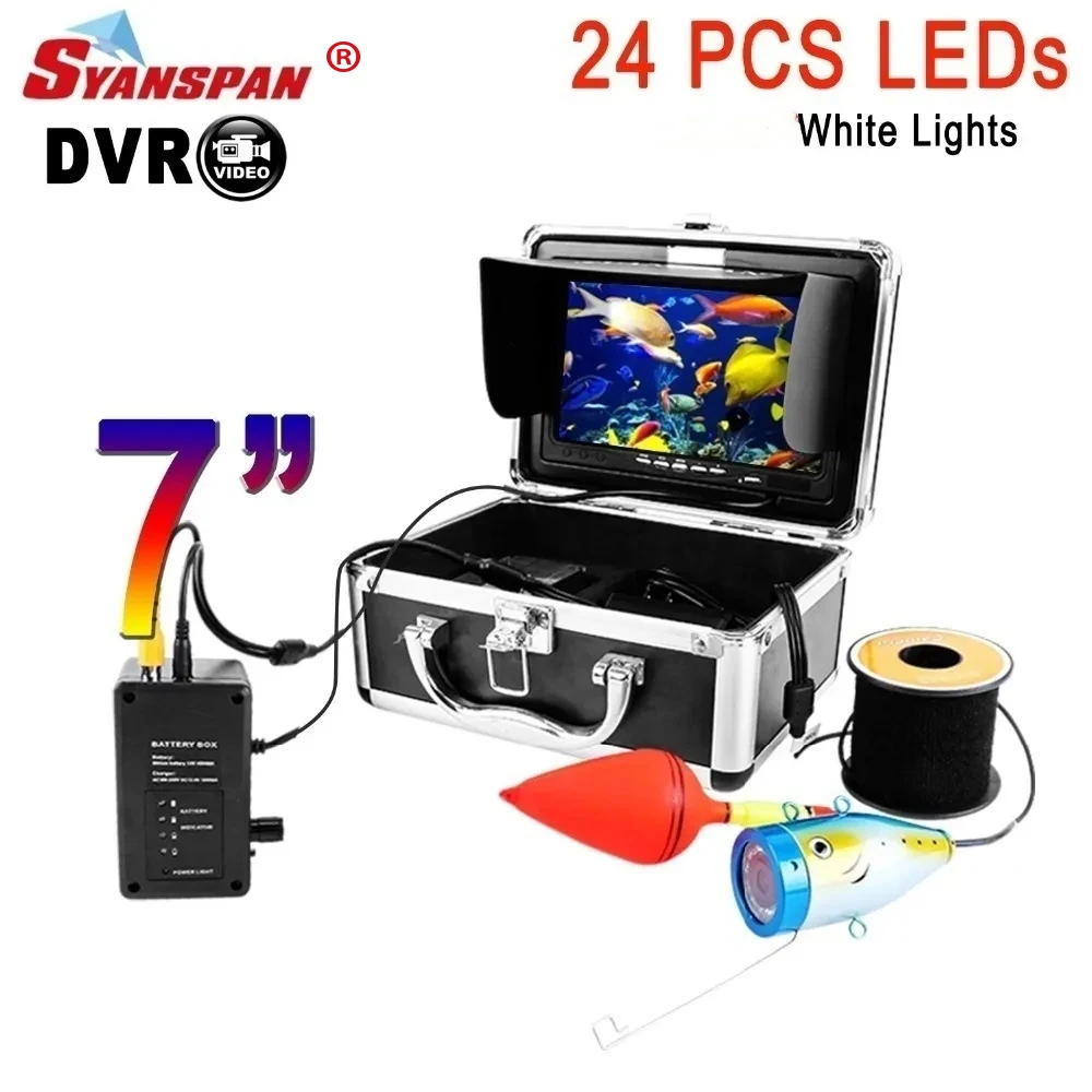 

Portable SYANSPAN 30M 50M Deep Underwater Fish Finder Detector DVR 24 White LEDs Fishing Video HD Camera with 7"TFT Monitor