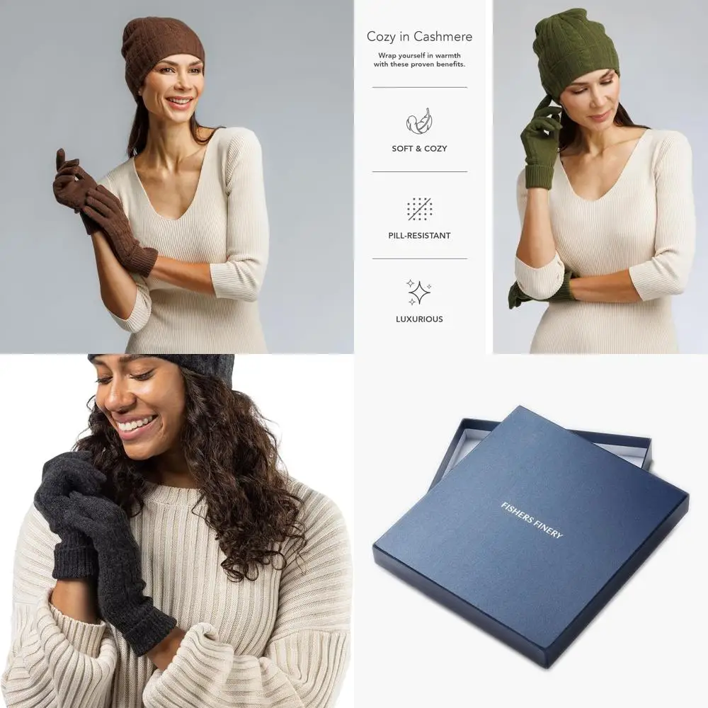 

Luxury Cashmere Hat & Gloves Set for Women with Elegant Presentation Box