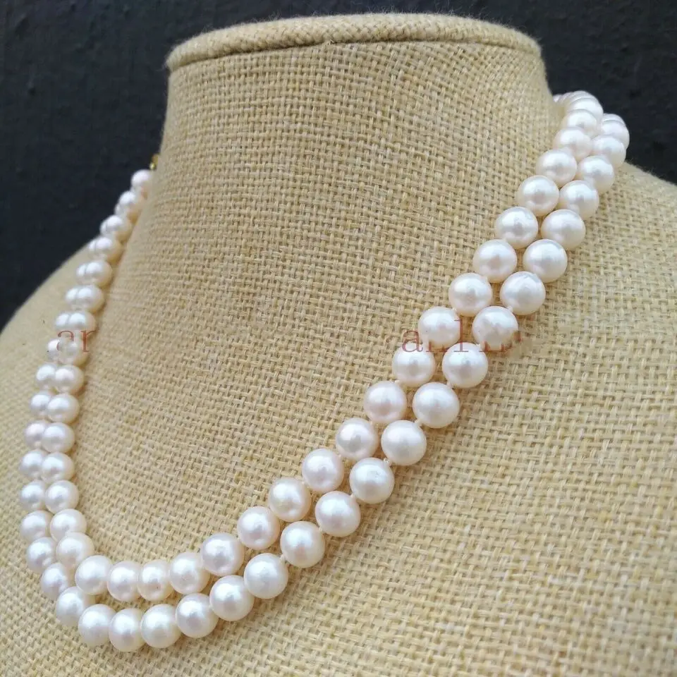 

AAA 8-9mm 9-10mm Natural South Sea genuine white pearl necklace with 14K clasp