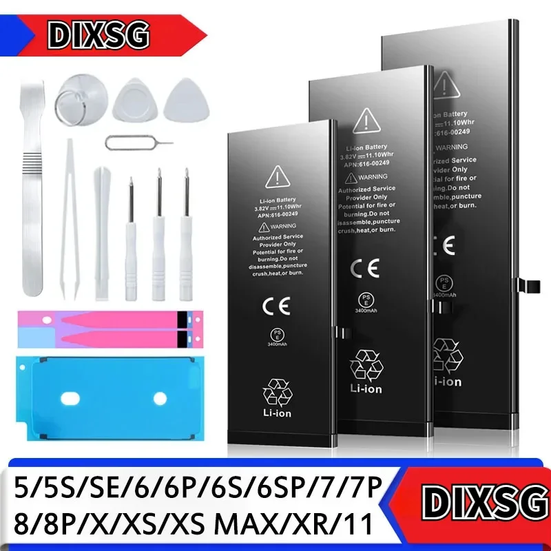 DIXSG  1PCS High-quality Battery For iPhone SE 5 6 6S 5S 7 8 Plus X Xs Max Xr  Mobile Phone With Free Tools Sticker Battery