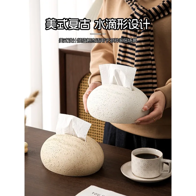 High-end creative desktop travertine paper drawer storage box artistic living room drawer paper
