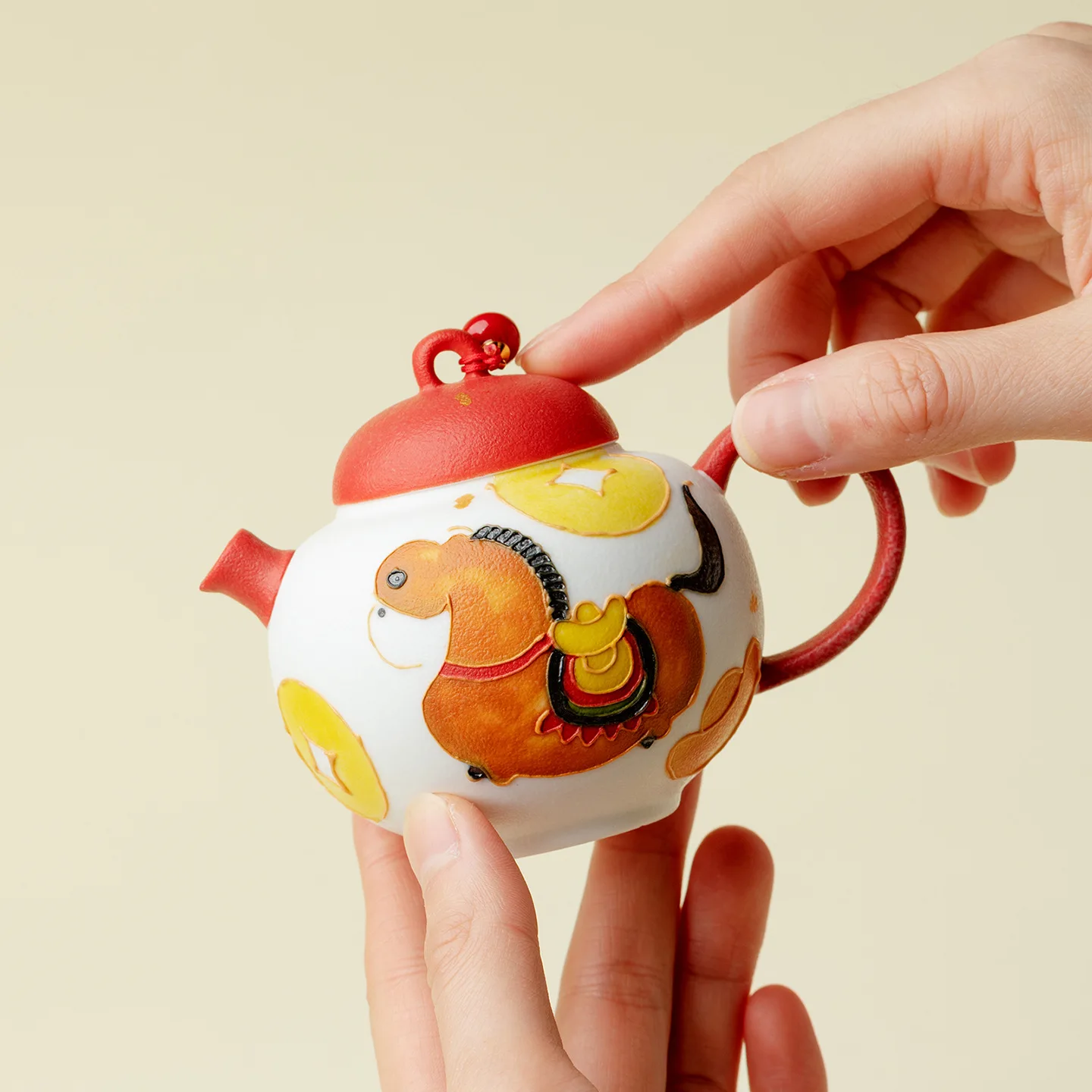 Inno Kaisong Instant Wealth Round Belly Chinese Ceramic Brewing Creative Kung Fu Tea Set Handheld Teapot Single Pot