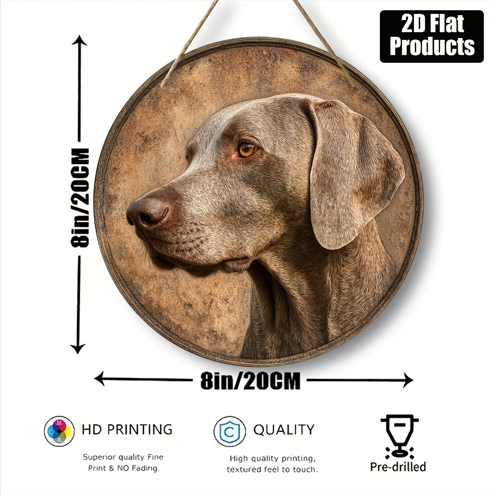 2D Flat, 1pc, Round Wooden Board Decorative Painting Sign Plaque, Weimaraner Theme, Suitable for Bar Kitchen Cafe Home Room Livi