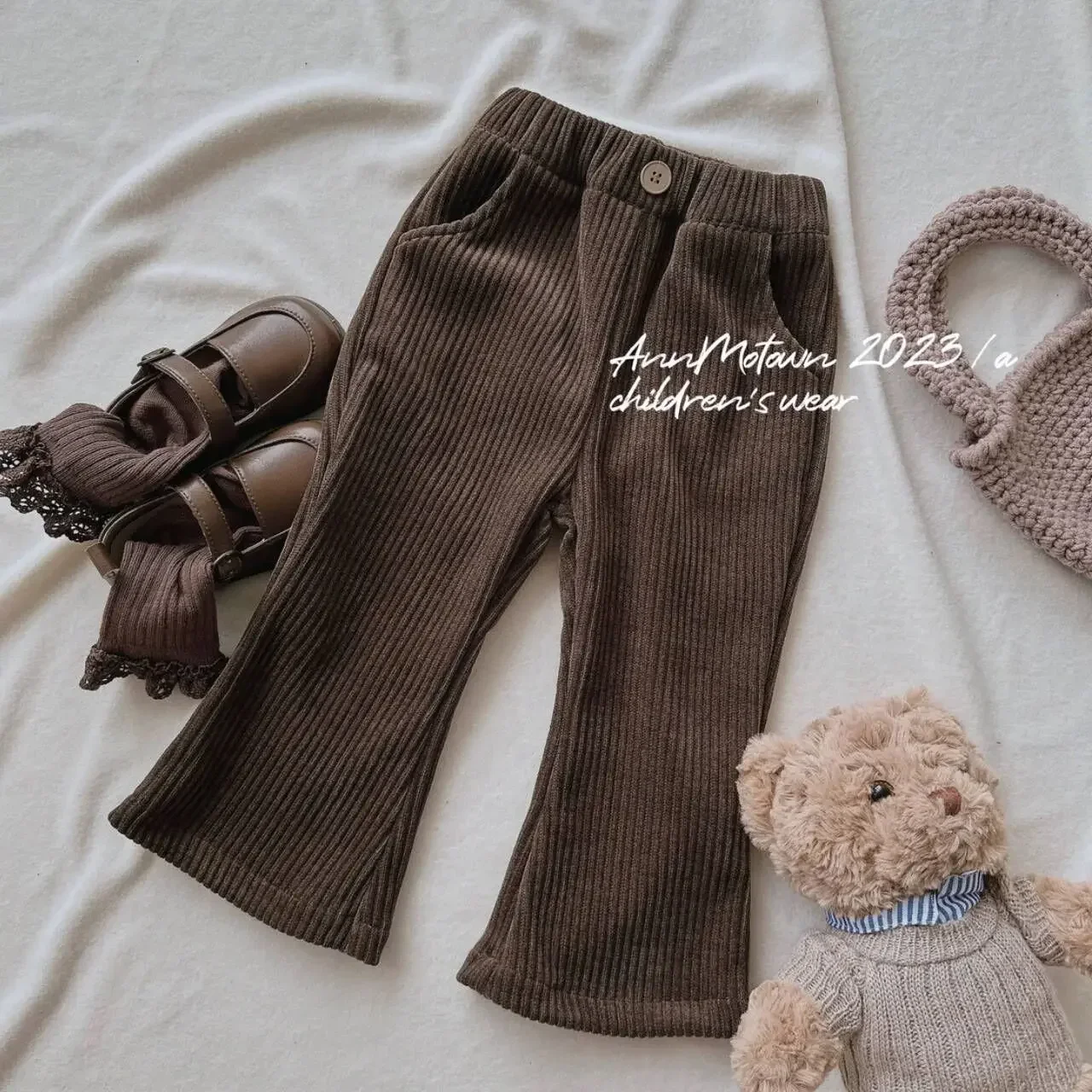 Girl Pants Autumn Winter New Korean Style Children Girls Leggings Cotton Stripe Bell Bottoms Children Stretch Bell Bottoms Pants