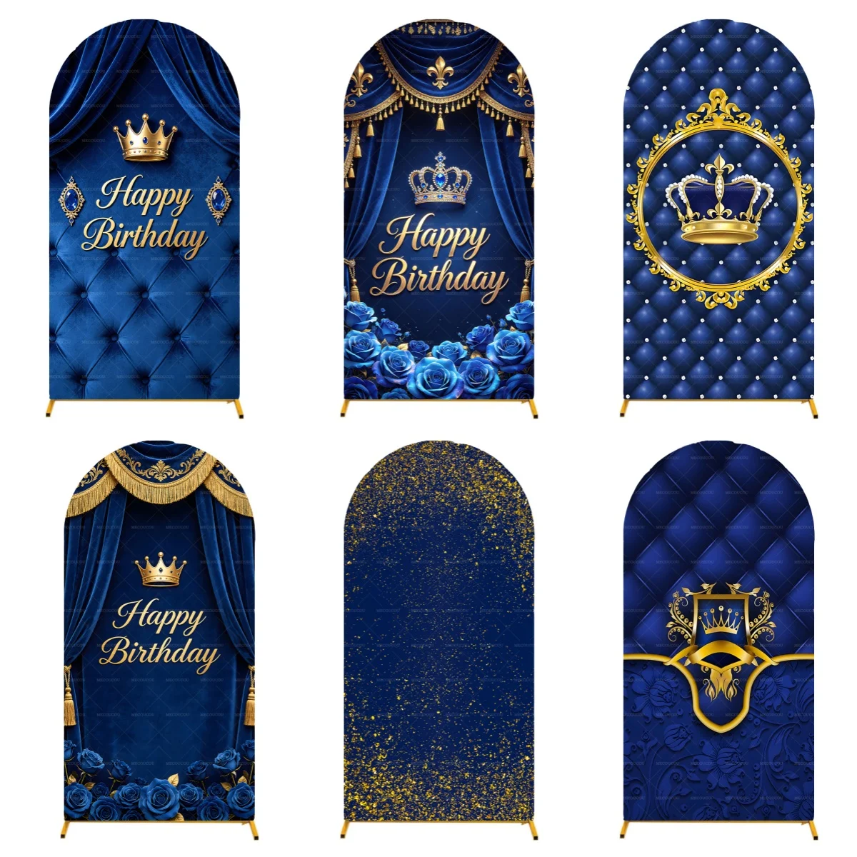 Royal Crown Blue Balloon Crown Arch Backdrop Cover Background Picture Children Birthday Party Blue Custom Decor Photography Prop
