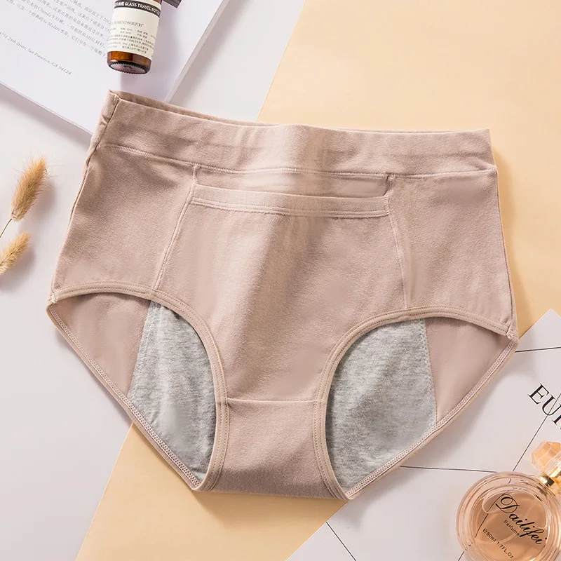Women's High Waist Leakproof Period Panties –Cotton Briefs with Front Pocket & Absorbent Layers, No Show Underwear for Menstrua