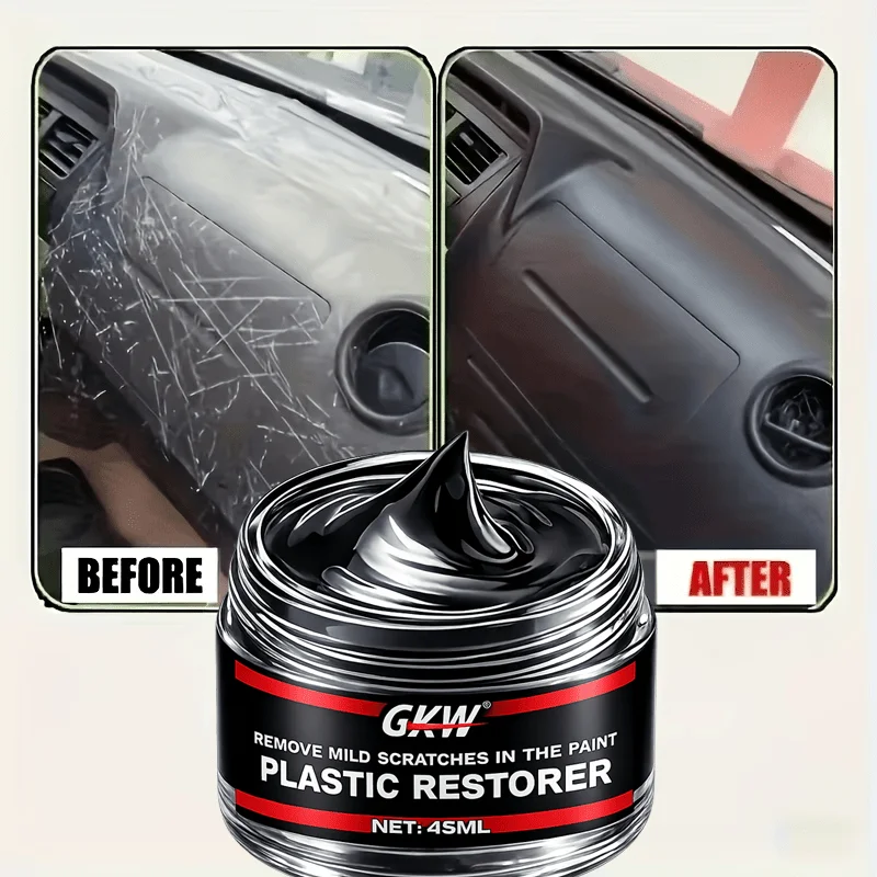 Black Plastic Restorer Kit for Car Interior & Exterior, Revives Faded Bumpers, Dashboards, Long-Lasting Black Shine
