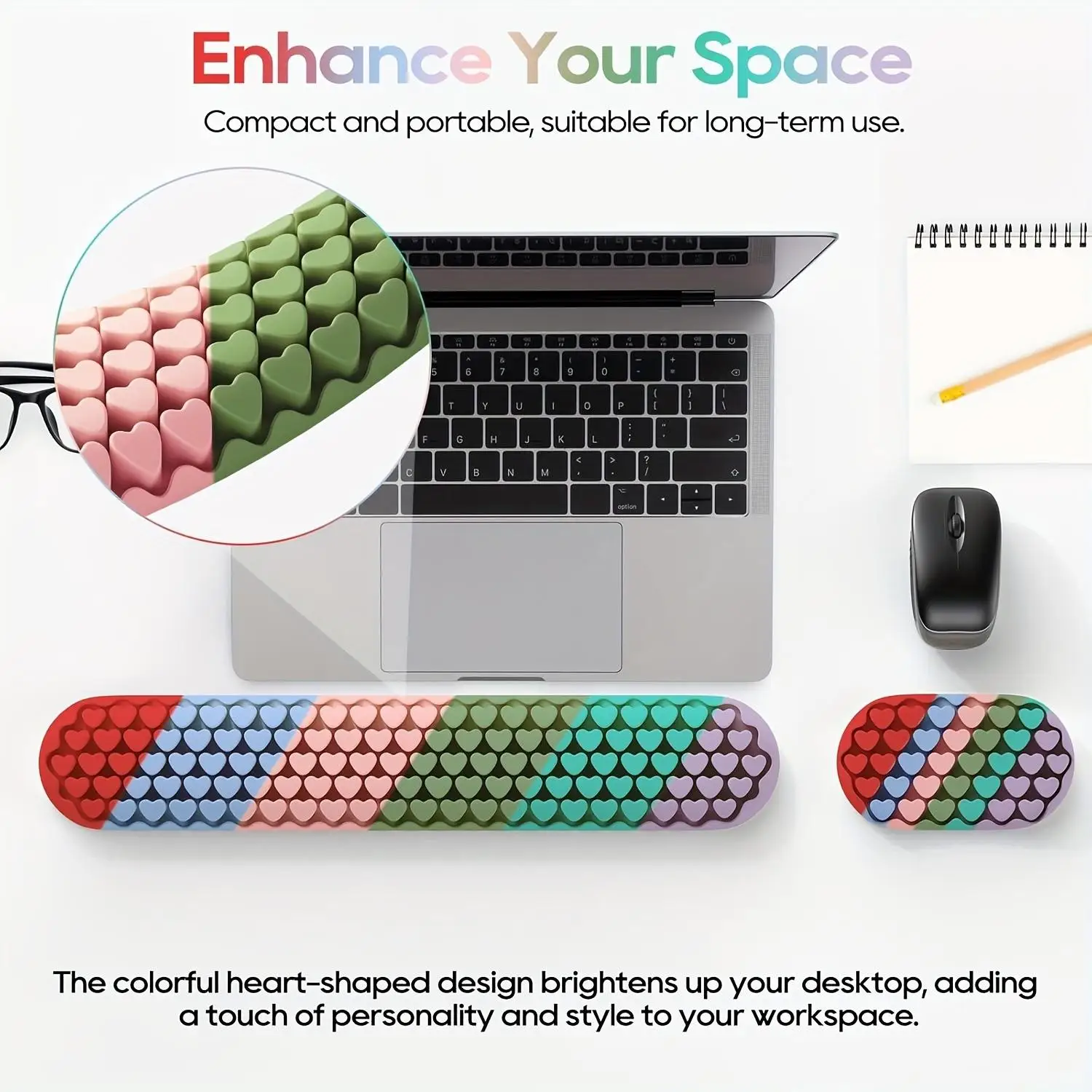Silikon-Tastatur-Handballenauflage in Herzform, 3 Farben, ergonomische rutschfeste Schreibtischunterlage für Büro und Gaming – Detail 8