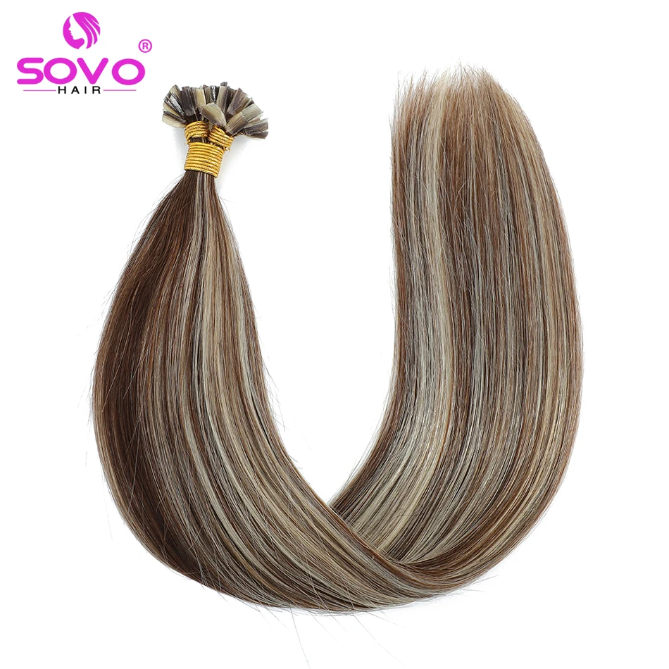 Extensiones de Cabello con punta en V, pelo de fusión chino de 12-26 ", pelo rubio prepegado, extensiones de cabello humano con punta de queratina para salón