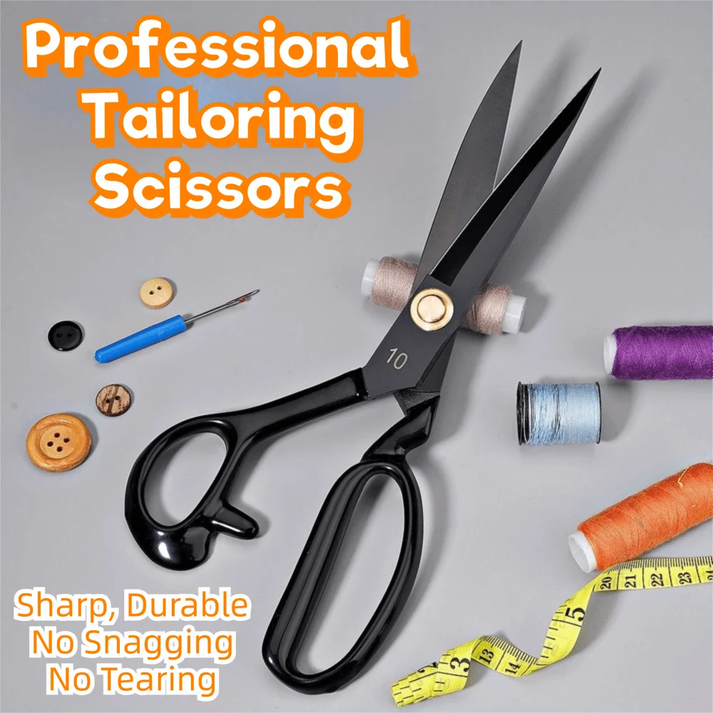 8-12inch Tailor Scissors Ergonomic Black Leather Cutting Scissors Comfort Grip Handled Durable Sewing