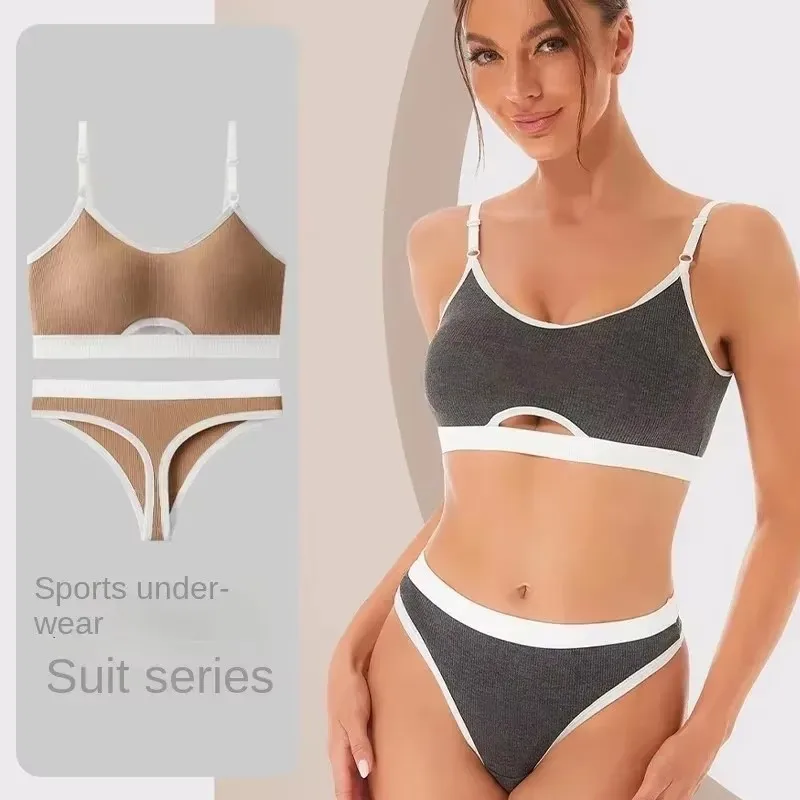

Seamless Bras Sports Bra And Panties Set Women Hollow Out Cotton Underwear U Back Push Up Bras Comfort Sexy Lingerie Set
