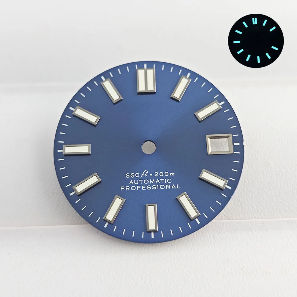 Men's watch 28.5MM dial blue luminous NH35 dial for watch case Pointers NH35 NH36 mechanical movement accessories