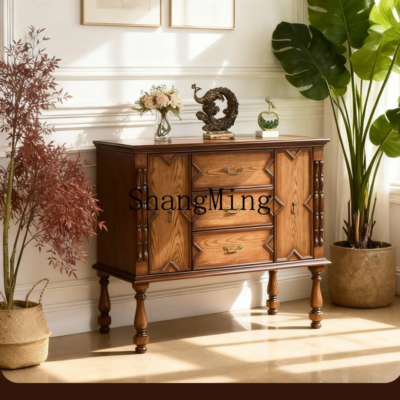 SM Country Living Room Solid Wood Sideboard Entrance Partition Entrance Cabinet Two Door Three Drawer Locker