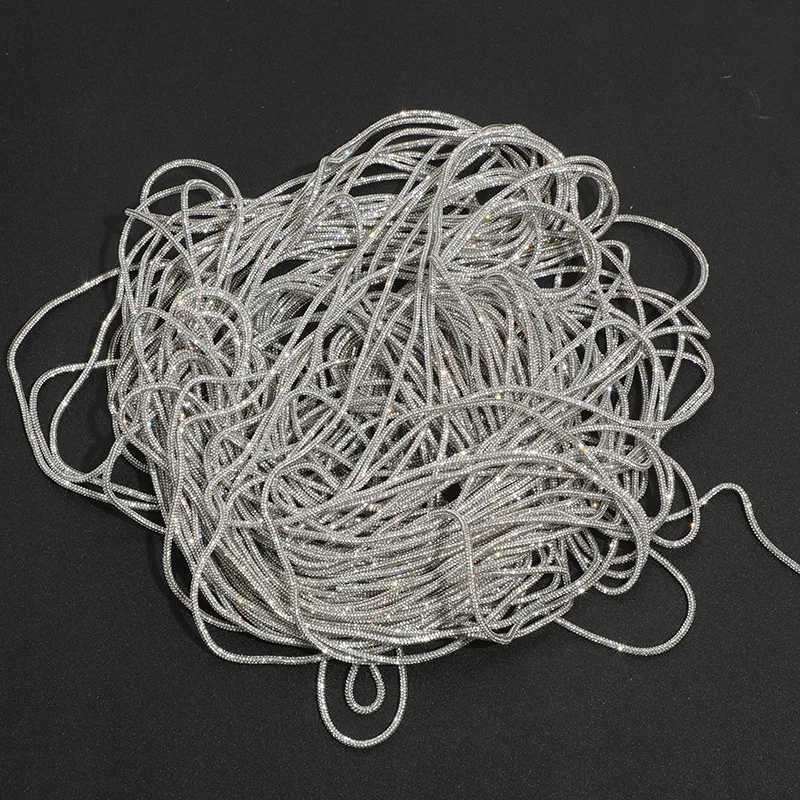 6Mm Rhinestones Trimming Round Tube Cord Cotton Rope Shiny White Crystal String Bling Drawstring For Diy Bows Headband Shoelaces