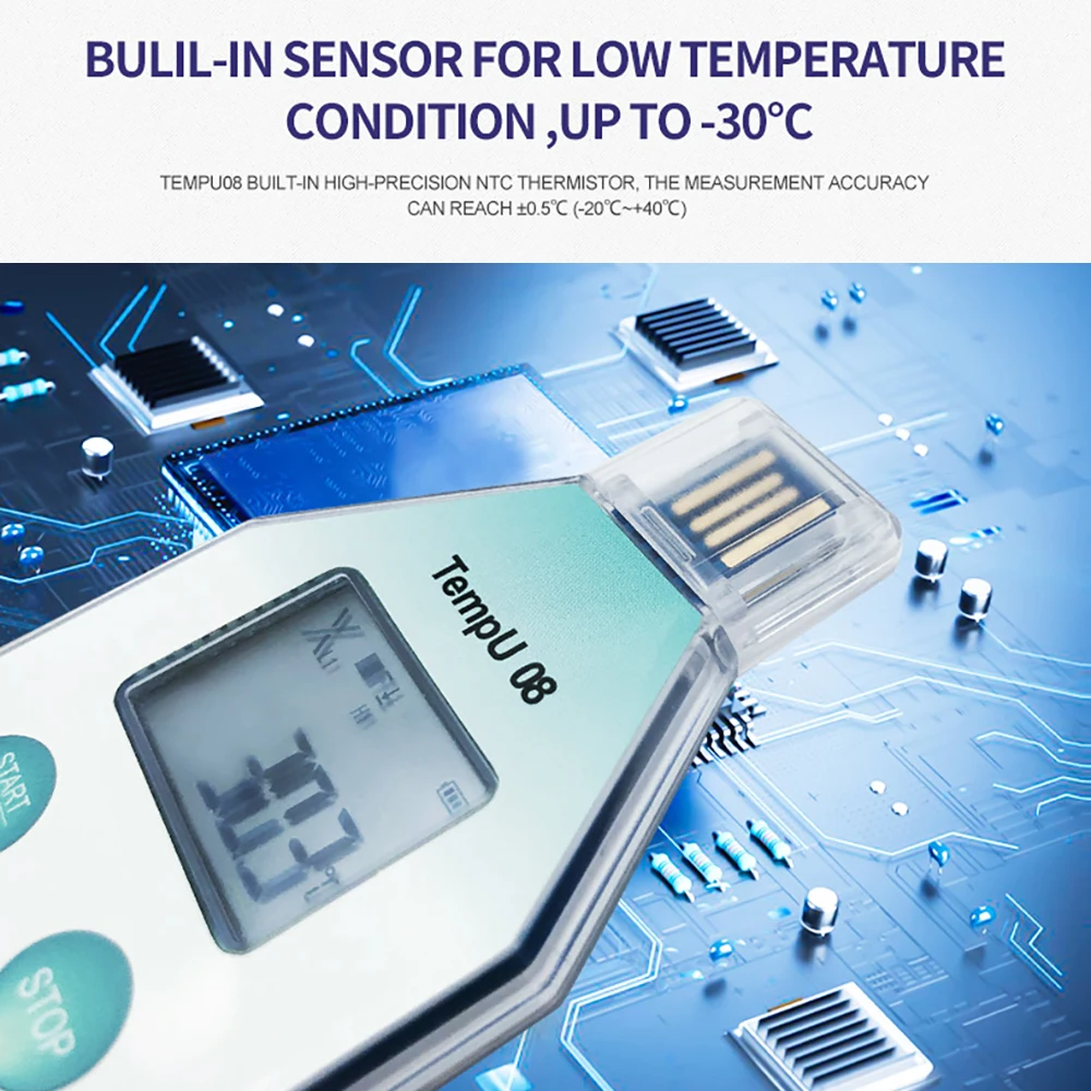 Perekam Suhu dan Kelembapan TempU08B Berkualitas Tinggi Grosir, Data Logger Suhu USB Sensitivitas Tinggi
