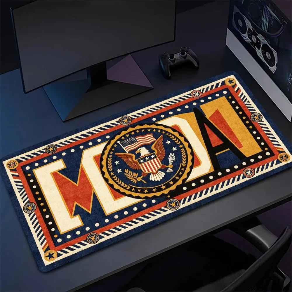 Retro American Badge Persian Rug Pattern Gaming Mouse Pad Large Size Smooth Glide For Trendy Desk