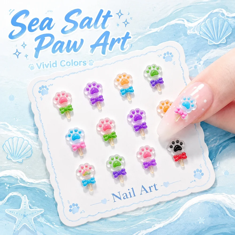 50Pcs Festival Gift Resin Nail Ornaments Cat Paw Magic Wand Bow Studs Cute Cartoon Nail Salon Supplies