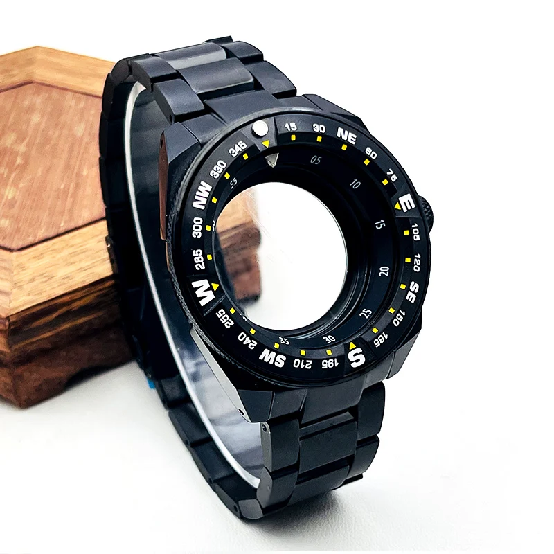 Black Samurai Watch Case and 22mm Strap Set Fit for NH34 NH35 NH36 Movement Sapphire Crystal Glass Watch Case and Band Kit
