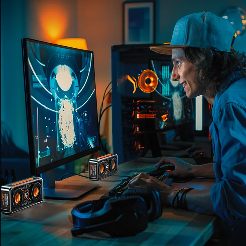 Cyberpunk-Mecha Musical Box, Smart Super Bass, Alto-falantes para jogos, Portátil, Sem fio, Double Horn, Subwoofer, TWS, Novo