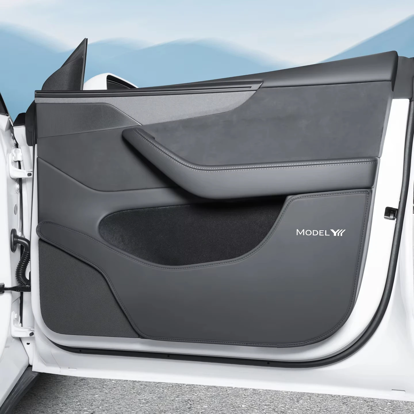 Für Tesla Model Y Juniper Model YL Model 3 Auto-Tür-Anti-Kick-Pad Leder-Seitentürpaneel-Schutz Anti-Kratz-Autodekoration – Detail 6