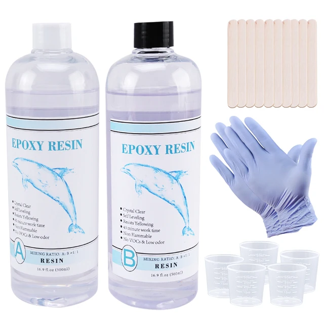 1:1 Przezroczysta żywica epoksydowa Crystal Clear Art Resin Epoxy 2-częściowy zestaw żywicy epoksydowej do odlewania z miarkami, sztyftem i rękawiczkami silikonowymi