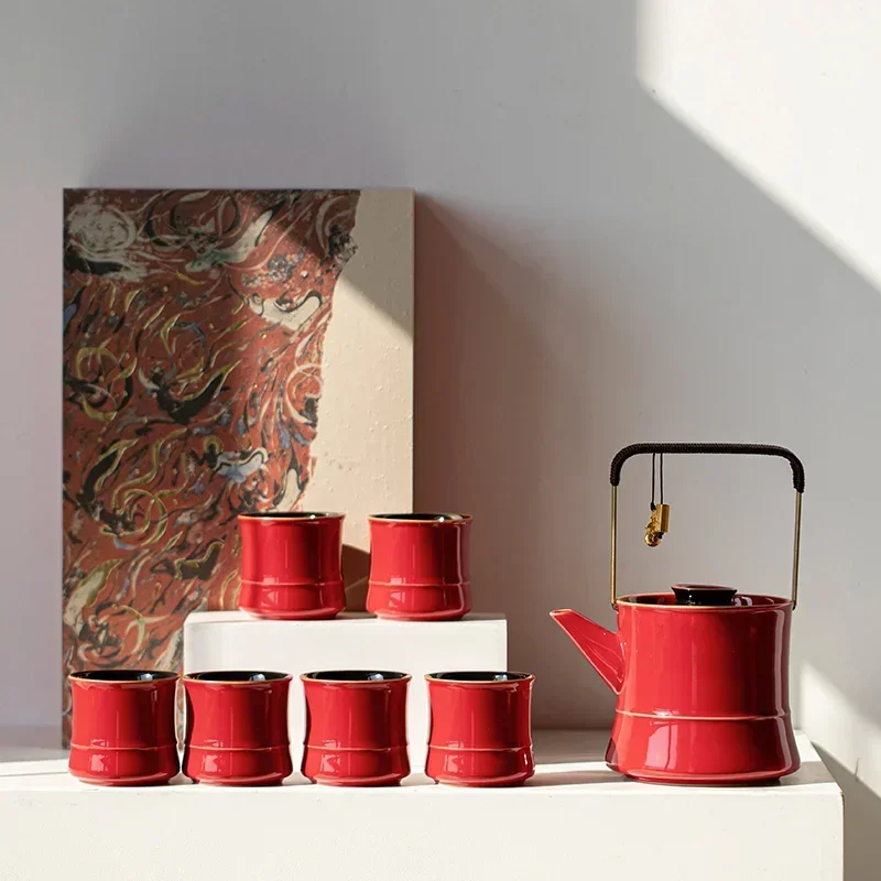 Forbidden City Red Beam Pot Kung Fu Tea Set One pot of six cups with a large capacity to send holiday gifts to elders