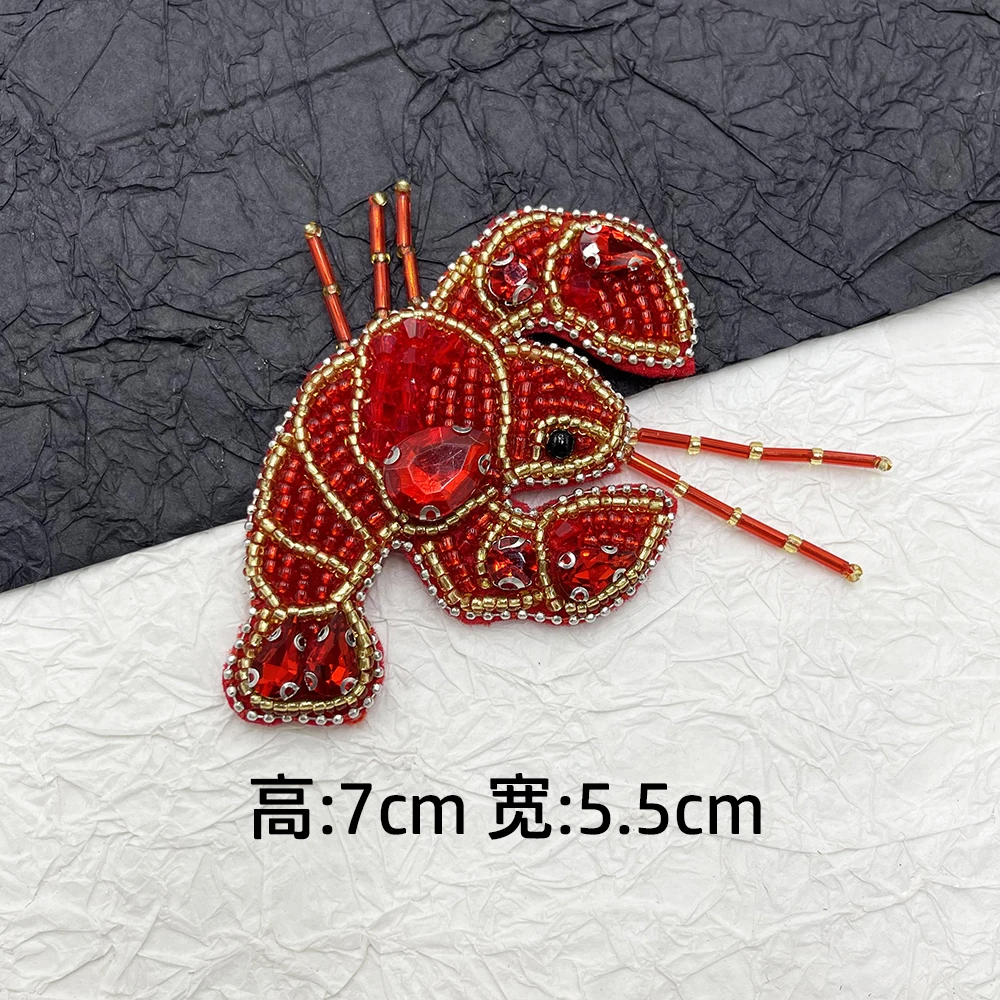 pretty Hand sewn Beading Rhinestones Exquisite lobster,Crab Applique Patch for sew on Outfit Bags DIY Clothing Accessories