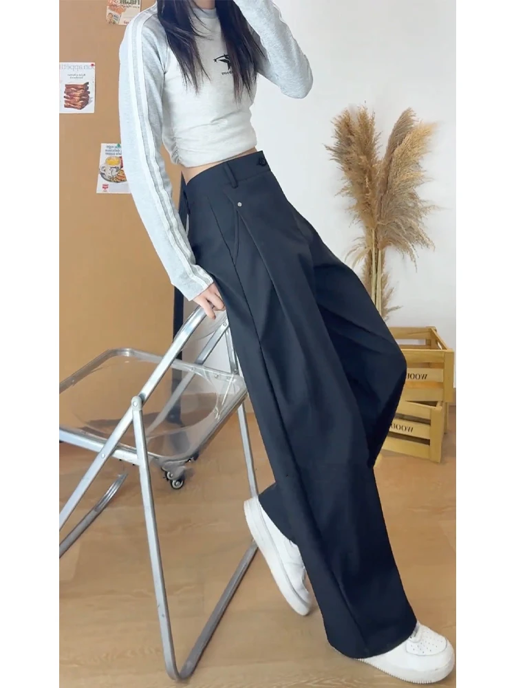 Bla Rivet Pleated Straight Leg Men's Casual Pants Spring Drapey High-End Feeling Cleanfit Wide Leg Casual Trousers
