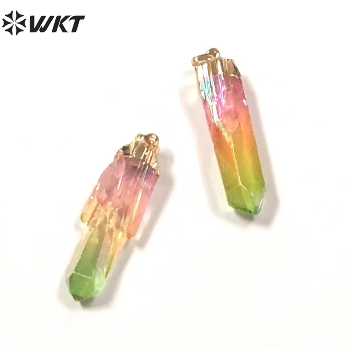 WT-P1754 Fashion Crystal Pillar Natural Gem Stone Pendants Electroplating AB Color Process Jewelry Accessory DIY for Necklace