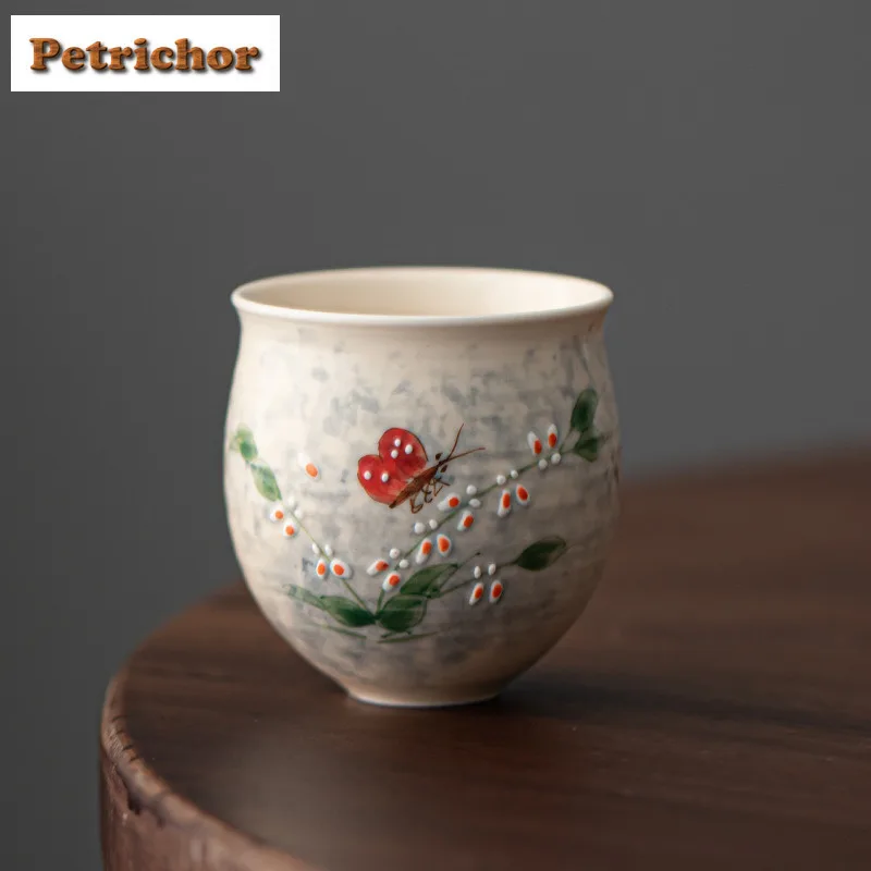 

110ml Hand Drawn Orchid Round Belly Teacup Elegant Tea Bowl Jug Tea-tasting Personal Cup Jianzhan Master Cups Cha Supplies Craft
