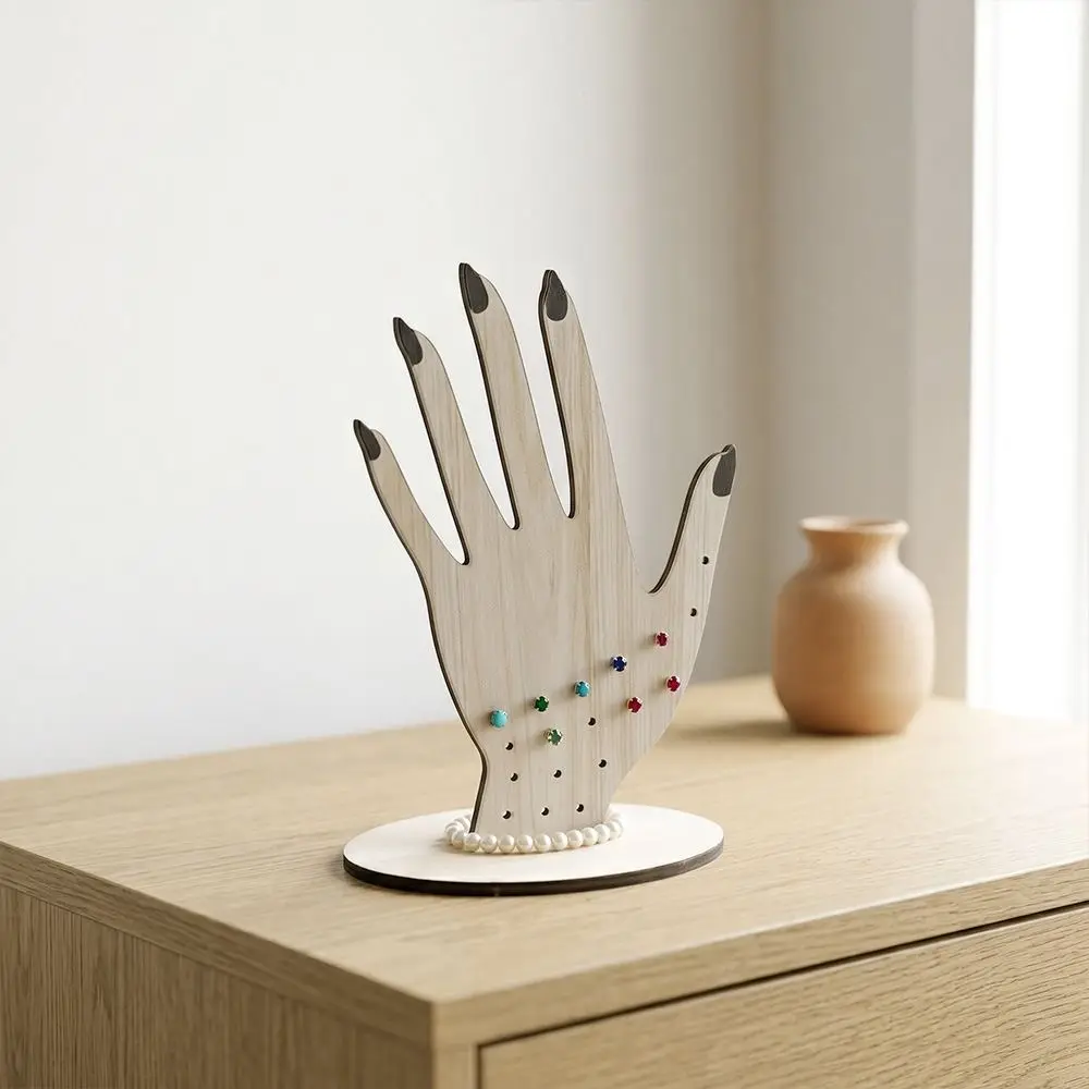 2D Wooden Hand Shaped Ring Display Stand Compact Size Smooth Polished Jewelry Storage Holder Lightweight Sturdy