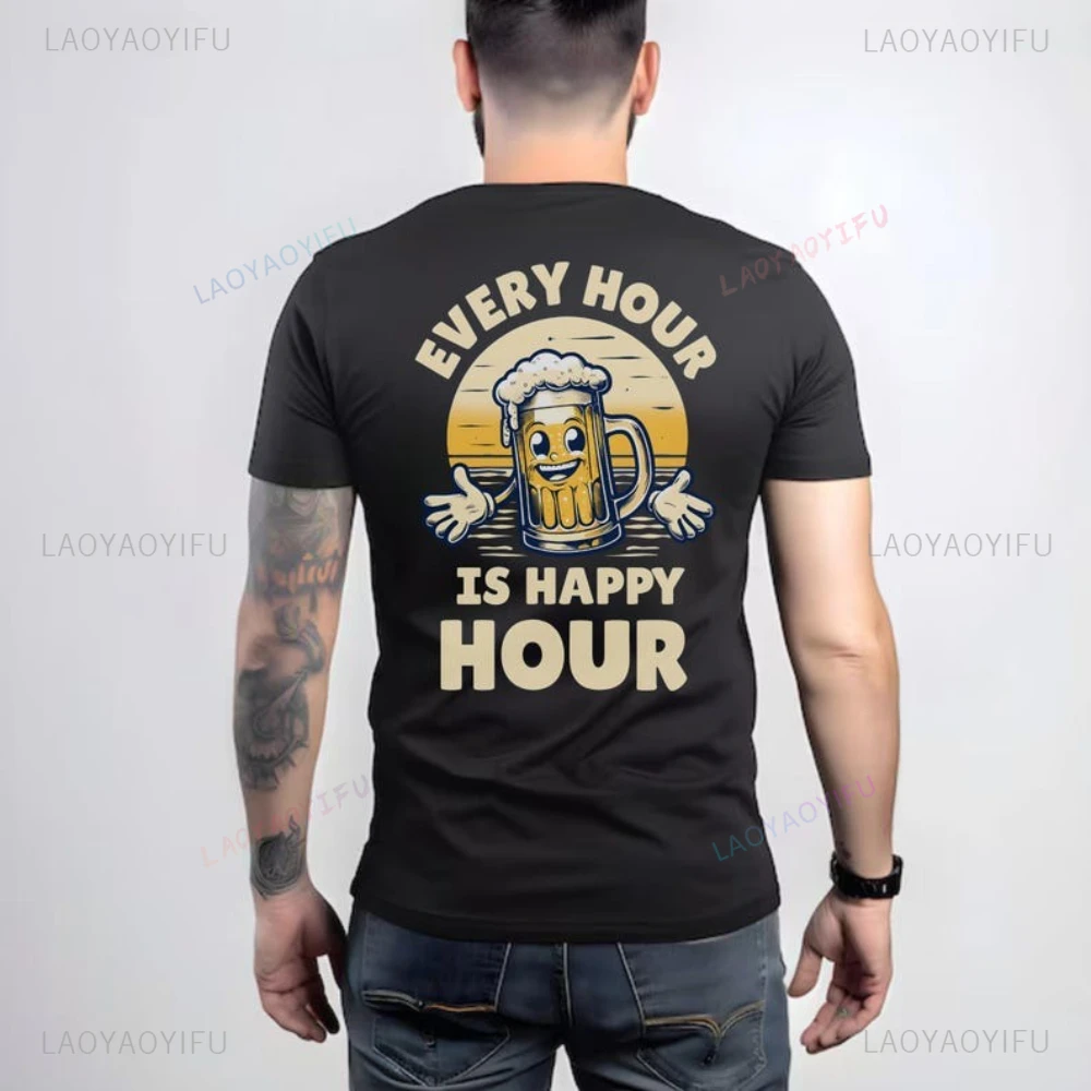 Happy Hour Beer man summer cotton T Shirt Grilling Guinness Graphic Party Funny Swap Game Exchange Novelty Apparel