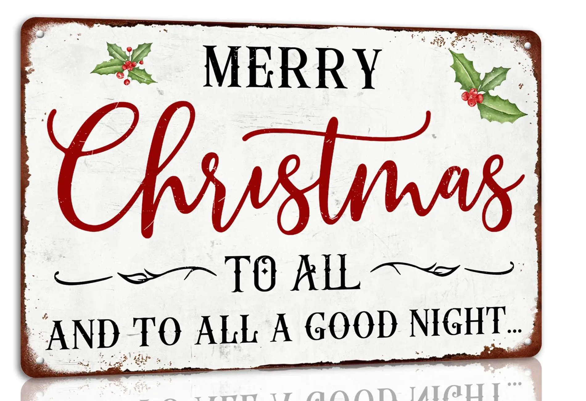 Merry Christmas to All and All a Good Night Christmas Metal Tin Sign Christmas Decor Wall Art for Home Cafe Kitchen Farmhouse Wi