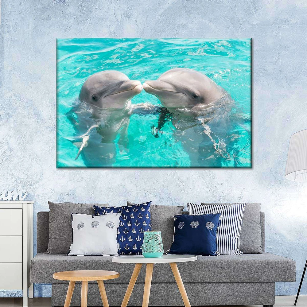 Leaping Dolphins In Hawaii Wall Pictures Canvas Painting Wall Art Natural Sea Life Posters and Prints for Living Room Home Decor