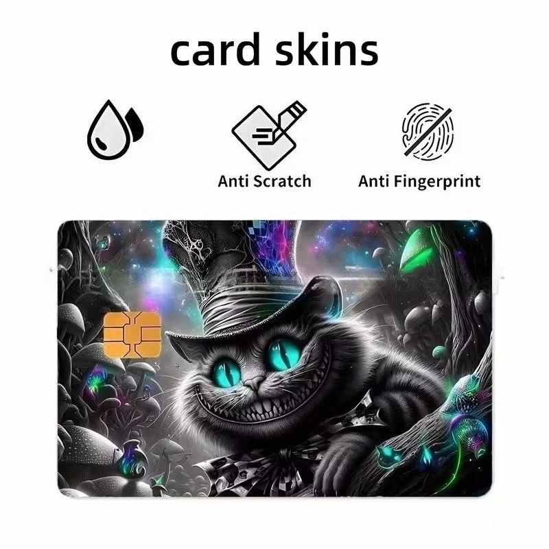 4Pcs New Cheshire Cat Print Credit Card Sticker Cartoon Animation Style Credit Card