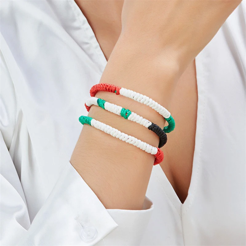 Trendy Colorful Woven Rope Bracelet Thread Adjustable Fashion Rope Bangles National Flag Braided Handmade Country Jewelry Gifts