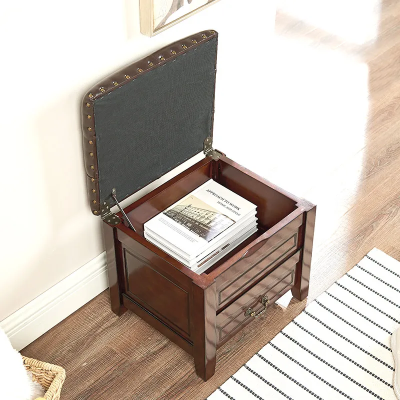 Foot Stool Wood Bedroom Hallway Space Saving Mobile Small Makeup Designer Foot Stool Shoe Bar Tabouret Chinese Style Furniture