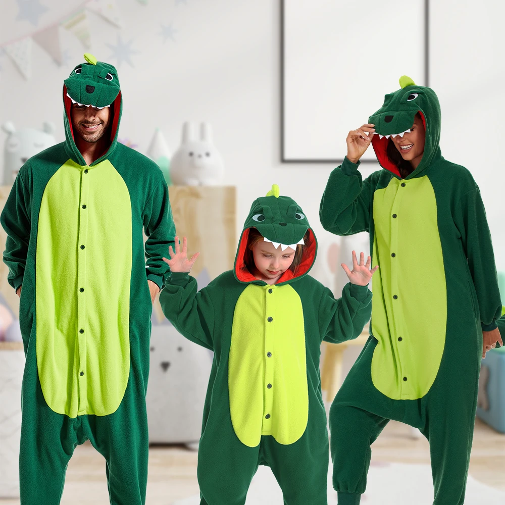 

Dinosaur One-piece Pajama for Adult and Kids Family Parent-child Onesie Homewear Halloween Cosplay Costume Winter Soft Pijama