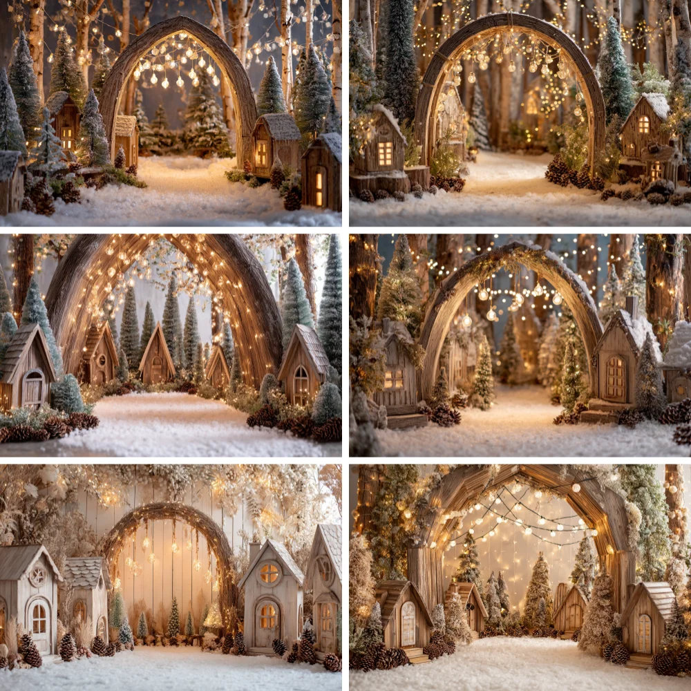 

Photography Background Winter Christmas Forest Lamp Glitter Snow Xmas Tree Kids Family Portrait Decor Backdrop Photo Studio